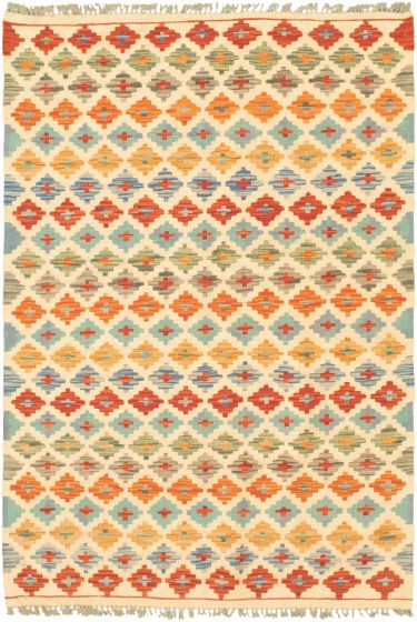 Turkish Bold and Colorful 3'4" x 5'0" Flat-Weave Wool Kilim 