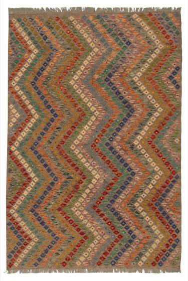 Turkish Bold and Colorful 5'10" x 8'2" Flat-Weave Wool Kilim 