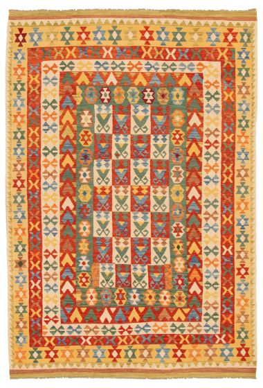 Turkish Bold and Colorful 6'10" x 9'7" Flat-Weave Wool Kilim 