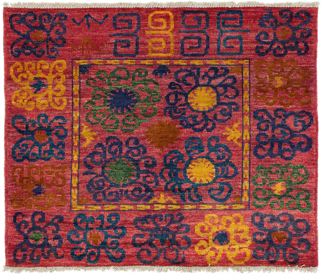 Indian Shalimar 4'9" x 5'3" Hand-knotted Wool Rug 