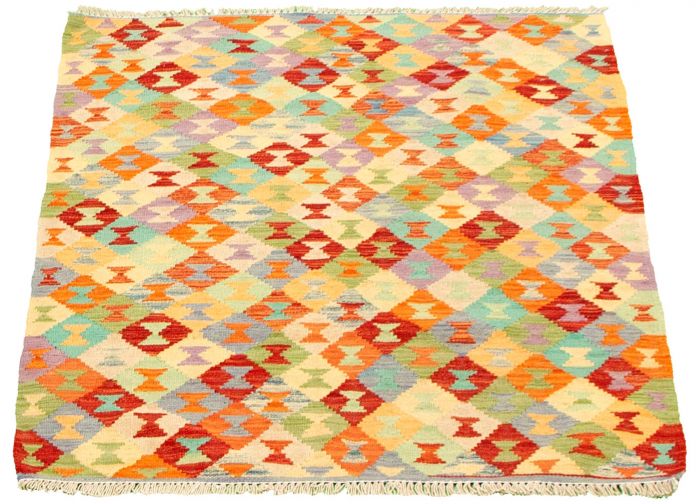 Turkish Bold and Colorful 3'3" x 4'8" Flat-Weave Wool Kilim 