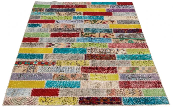 Turkish Color Transition Patchwork 5'7" x 7'11" Hand-knotted Wool Rug 
