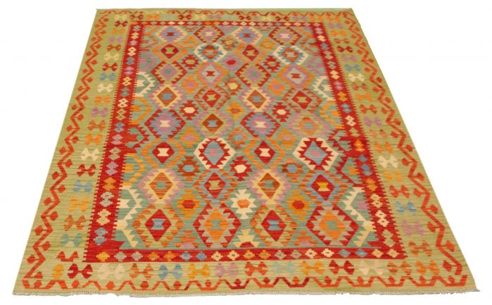 Turkish Bold and Colorful 6'8" x 9'9" Flat-Weave Wool Kilim 