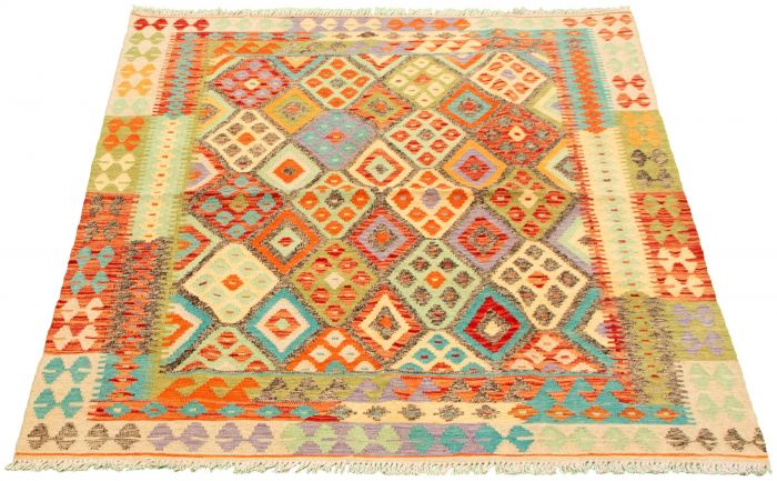 Turkish Sivas 5'1" x 6'3" Flat-Weave Wool Kilim 