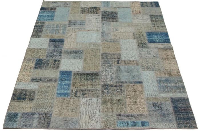Turkish Color Transition Patchwork 5'7" x 7'10" Hand-knotted Wool Rug 