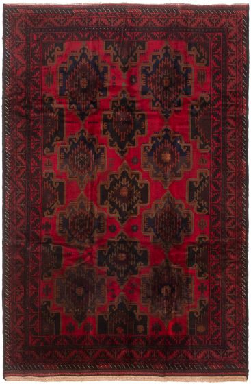 Hand-knotted Afghan Geometric  Traditional Finest Rizbaft Area rug 100% Wool Red 8'2" x 12'7" 