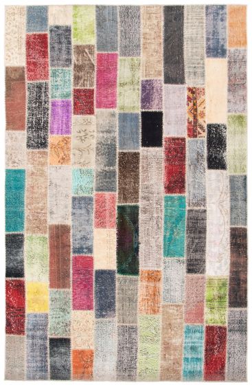 Turkish Color Transition Patchwork 6'8" x 10'5" Hand-knotted Wool Rug 