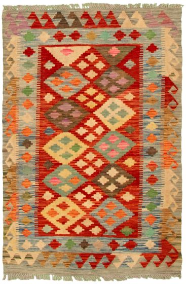 Turkish Bold and Colorful 3'1" x 4'10" Flat-Weave Wool Kilim 