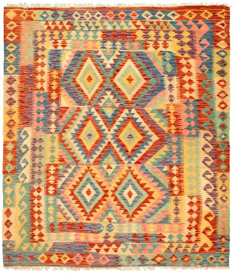 Turkish Sivas 5'5" x 6'3" Flat-Weave Wool Kilim 