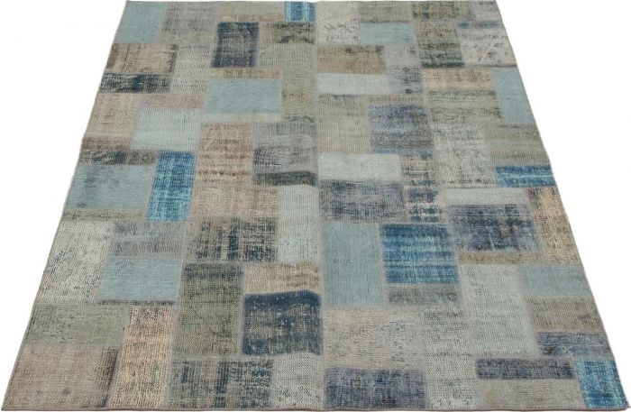 Turkish Color Transition Patchwork 5'7" x 7'10" Hand-knotted Wool Rug 