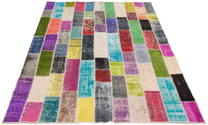 Turkish Color Transition Patchwork 6'7" x 10'2" Hand-knotted Wool Rug 