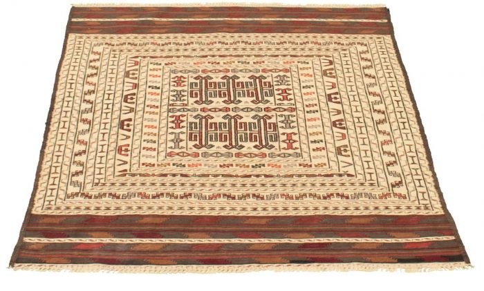 Turkish Shiravan SMK 4'5" x 5'10" Flat-Weave Wool Tapestry Kilim 