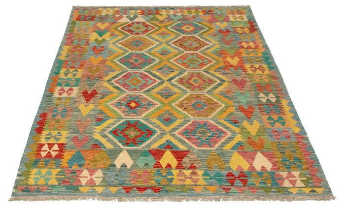 Turkish Bold and Colorful 6'7" x 9'9" Flat-Weave Wool Kilim 