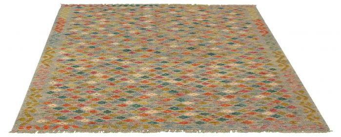 Turkish Bold and Colorful 5'7" x 7'8" Flat-Weave Wool Kilim 