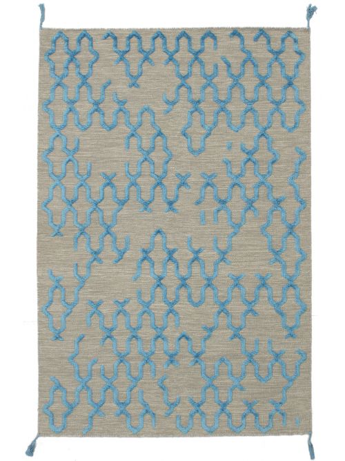 Indian Kalista 4'11" x 7'10" Flat-Weave Silk, Wool Kilim 