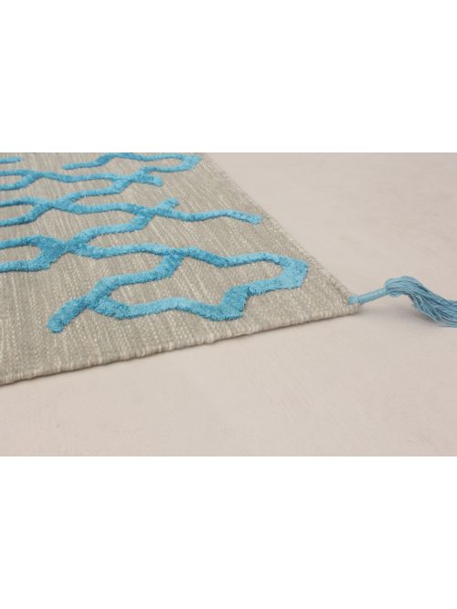 Indian Kalista 4'11" x 7'10" Flat-Weave Silk, Wool Kilim 