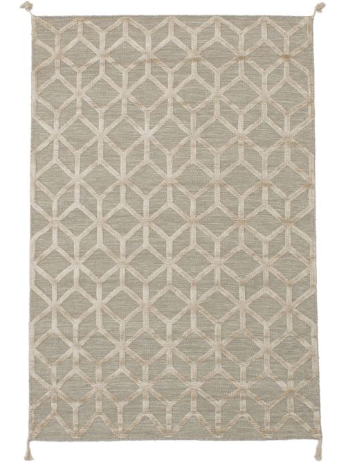 Indian Kalista 4'11" x 7'10" Flat-Weave Silk, Wool Kilim 