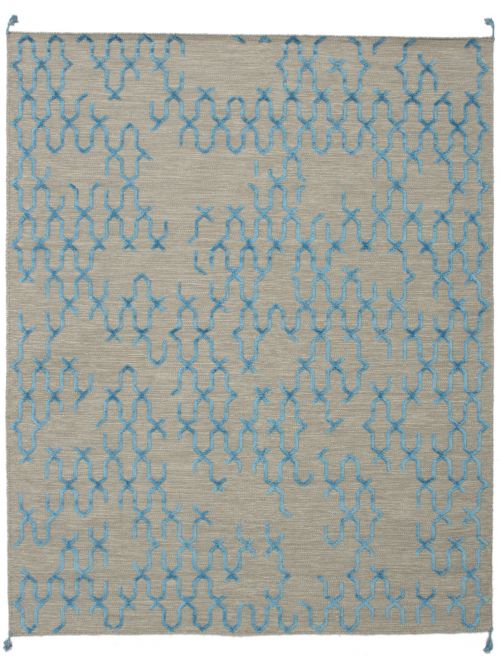 Indian Kalista 7'10" x 9'10" Flat-Weave Silk, Wool Kilim 