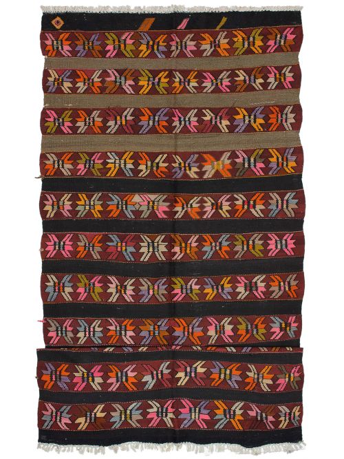 Turkish Boho 4'11" x 12'11" Flat-Weave Wool Kilim 