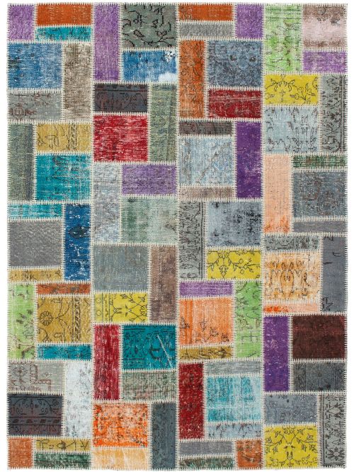Turkish Color Transition Patchwork 5'9" x 7'11" Hand-knotted Wool Rug 