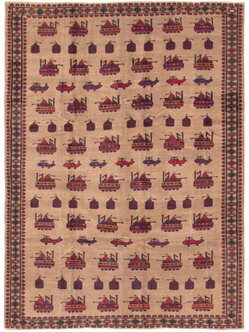 Afghan Rare War 7'3" x 9'7" Hand-knotted Wool Rug 
