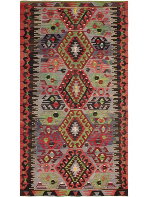 Turkish Yoruk 5'7" x 10'7" Flat-Weave Wool Kilim 