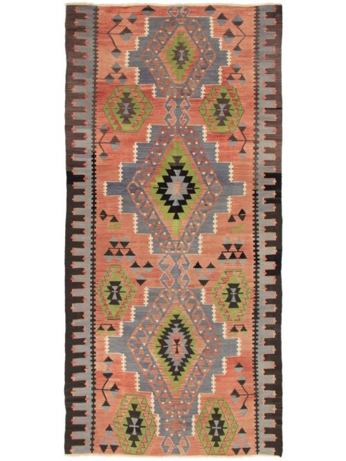 Turkish Yoruk 5'3" x 10'10" Flat-Weave Wool Kilim 