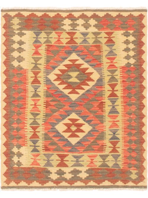 Turkish Kashkoli FW 3'2" x 3'11" Flat-Weave Wool Kilim 