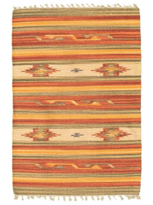 Turkish Bold and Colorful 2'0" x 3'0" Flat-Weave Wool Kilim 