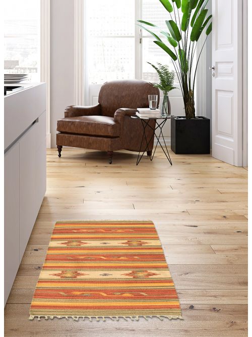 Turkish Bold and Colorful 2'0" x 3'0" Flat-Weave Wool Kilim 