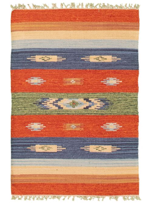 Turkish Bold and Colorful 2'0" x 3'0" Flat-Weave Wool Kilim 