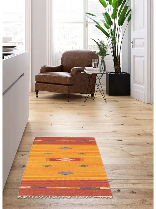 Turkish Bold and Colorful 2'0" x 3'0" Flat-Weave Wool Kilim 