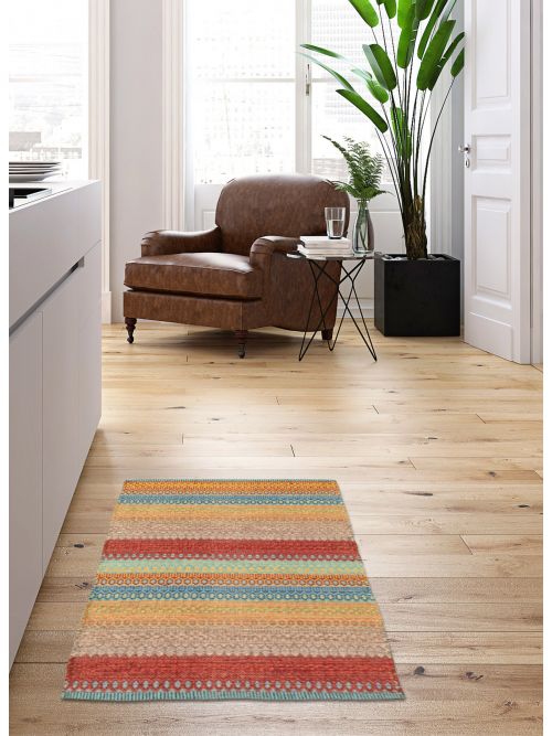 Turkish Bold and Colorful 2'0" x 3'0" Flat-Weave Wool Kilim 