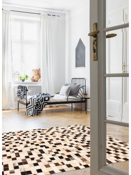 Argentina Cowhide Patchwork 4'0" x 5'10" Handmade Leather Rug 
