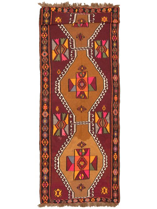 Turkish Konya 4'5" x 13'7" Flat-Weave Wool Kilim 