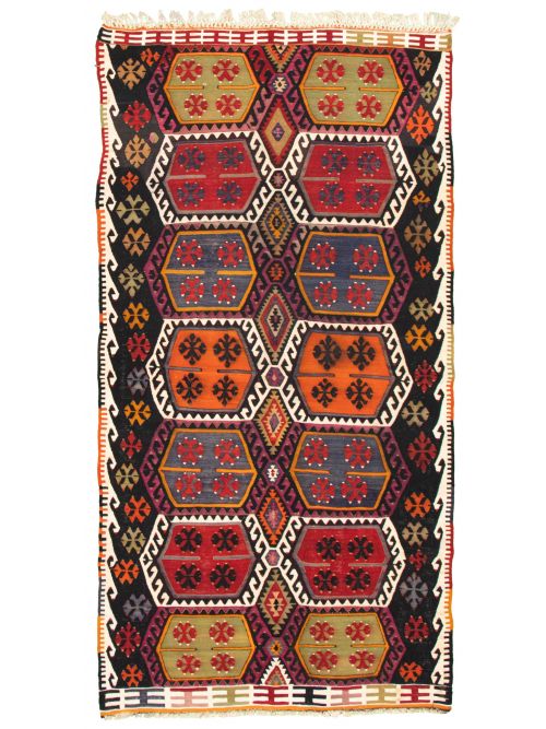 Turkish Konya 4'11" x 9'6" Flat-Weave Wool Kilim 