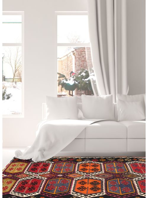 Turkish Konya 4'11" x 9'6" Flat-Weave Wool Kilim 