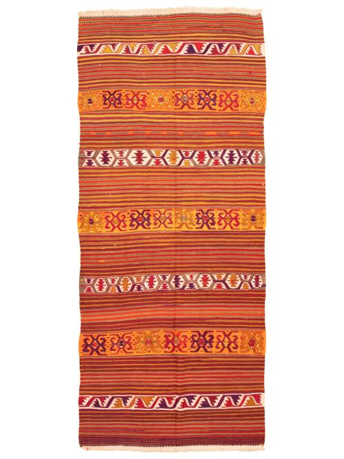Turkish Kashkoli FW 4'9" x 11'7" Flat-Weave Wool Kilim 