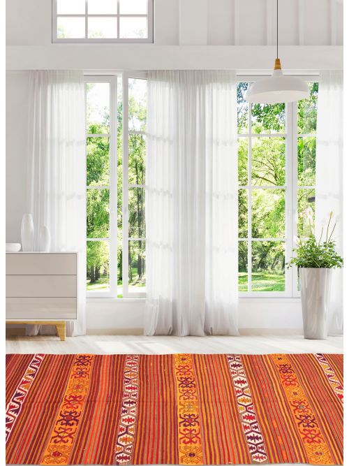 Turkish Kashkoli FW 4'9" x 11'7" Flat-Weave Wool Kilim 