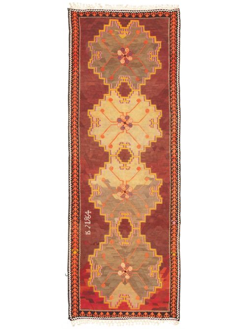 Turkish Konya 4'3" x 11'6" Flat-Weave Wool Kilim 