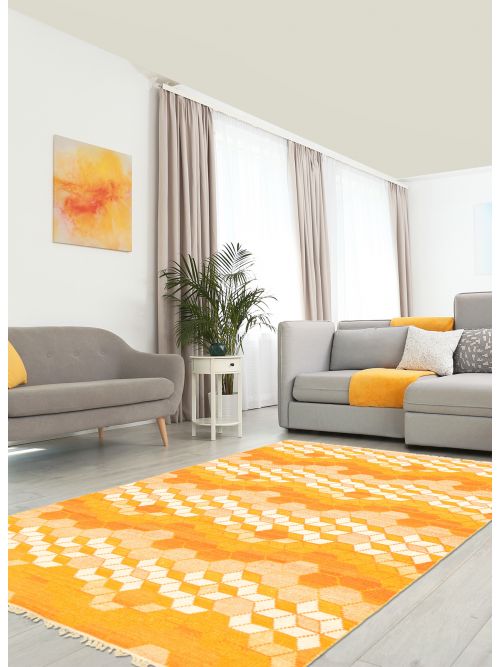 Indian Manhattan 5'0" x 8'0" Flat-Weave Wool Kilim 