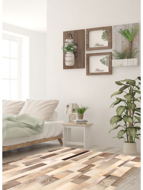 Argentina Cowhide Patchwork 3'10" x 5'9" Handmade Leather Rug 