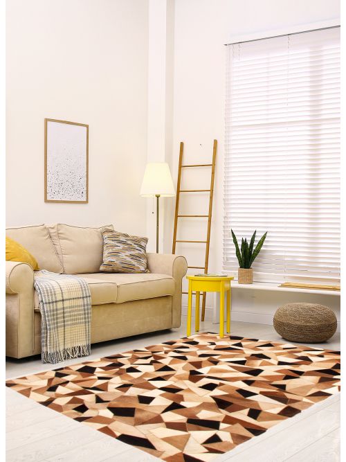 Argentina Cowhide Patchwork 4'1" x 5'11" Handmade Leather Rug 