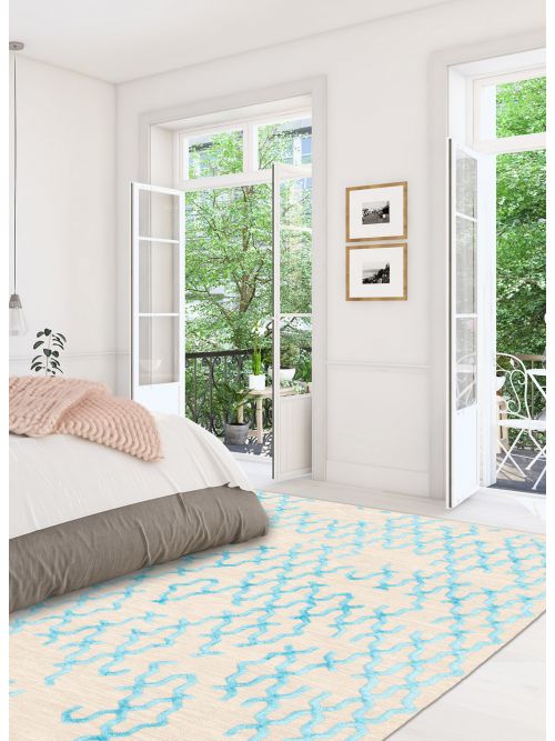 Indian Kalista 7'10" x 9'10" Flat-Weave Silk, Wool Kilim 