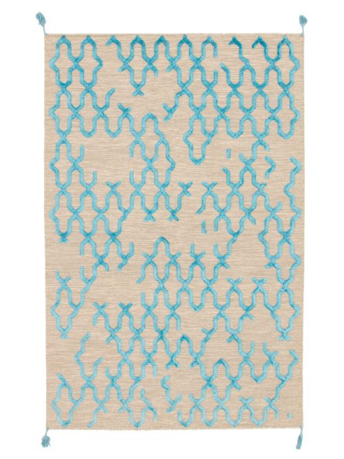 Indian Kalista 4'11" x 7'10" Flat-Weave Silk, Wool Kilim 