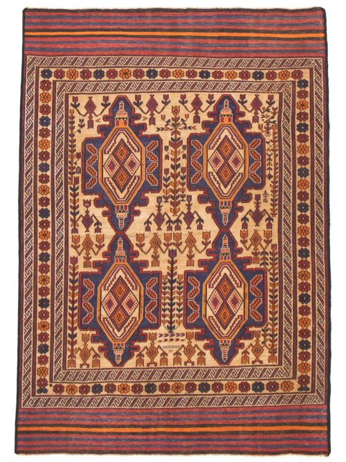 Afghan Shiravan Soumak 6'10" x 9'2" Flat-Weave Wool Tapestry Kilim 