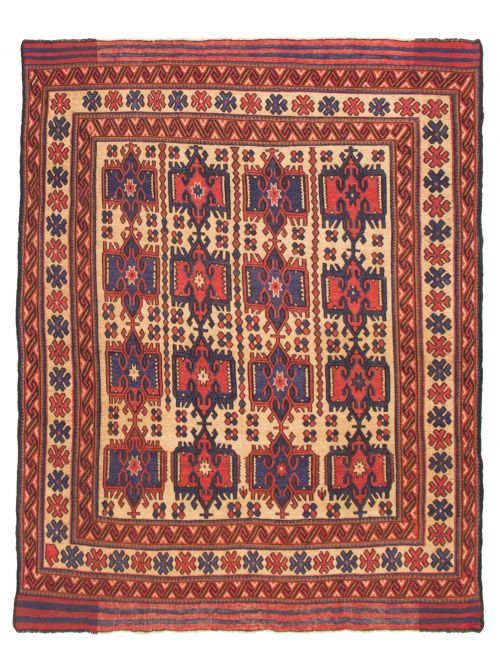 Afghan Shiravan Soumak 6'10" x 8'9" Flat-Weave Wool Tapestry Kilim 