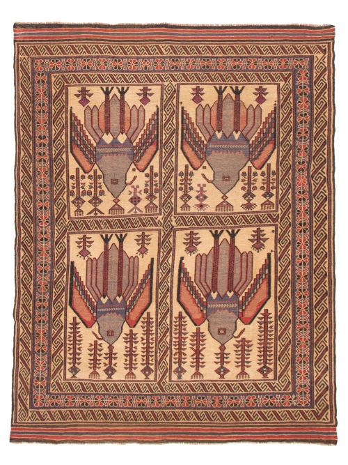 Afghan Shiravan Soumak 6'9" x 8'7" Flat-Weave Wool Tapestry Kilim 