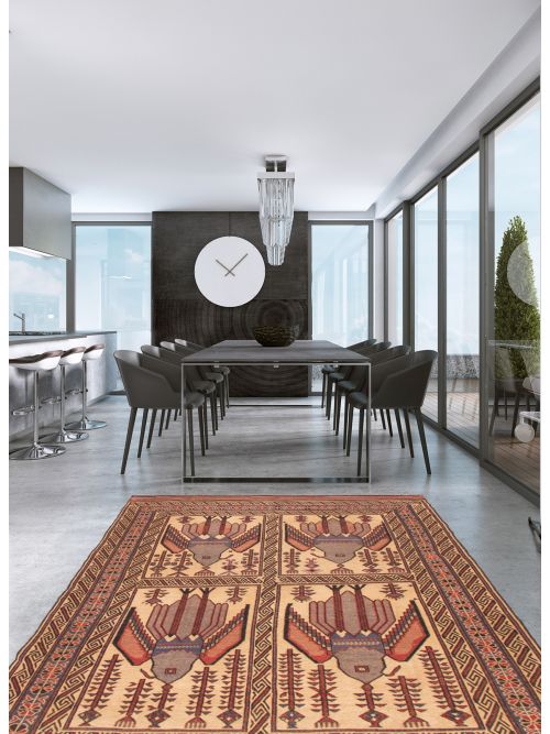 Afghan Shiravan Soumak 6'9" x 8'7" Flat-Weave Wool Tapestry Kilim 