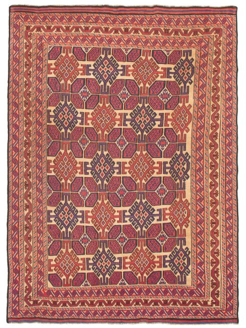 Afghan Shiravan Soumak 6'9" x 9'7" Flat-Weave Wool Tapestry Kilim 